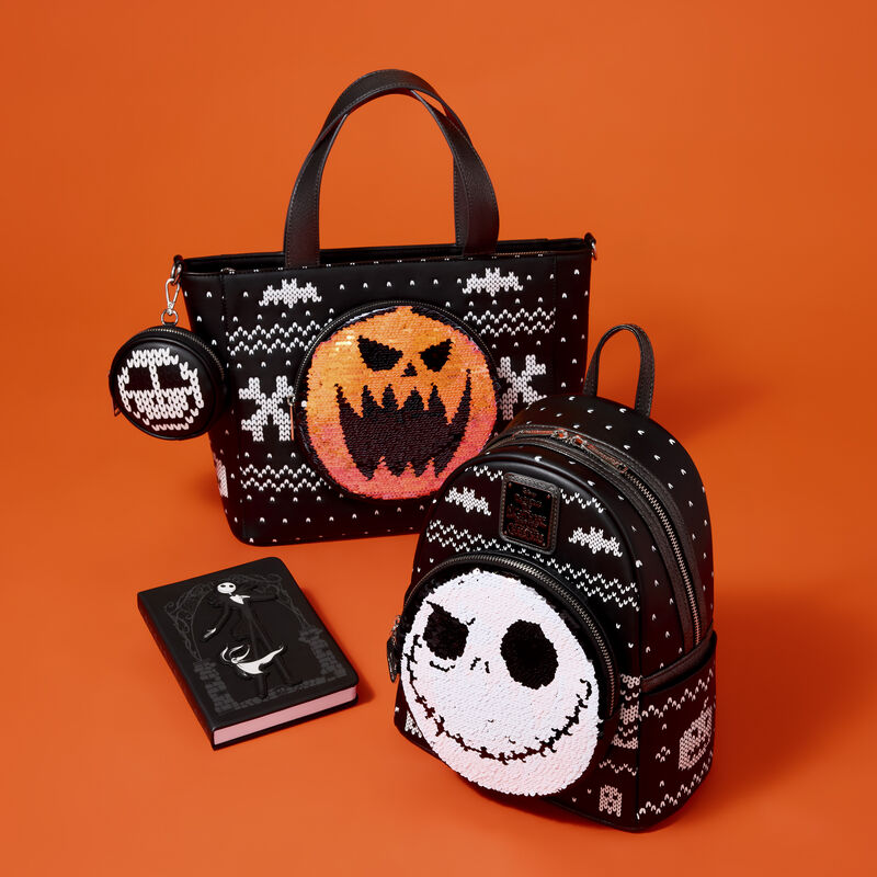 The Nightmare Before Christmas Jack Skellington Reversible Sequins Tote Crossbody Bag with Coin Bag