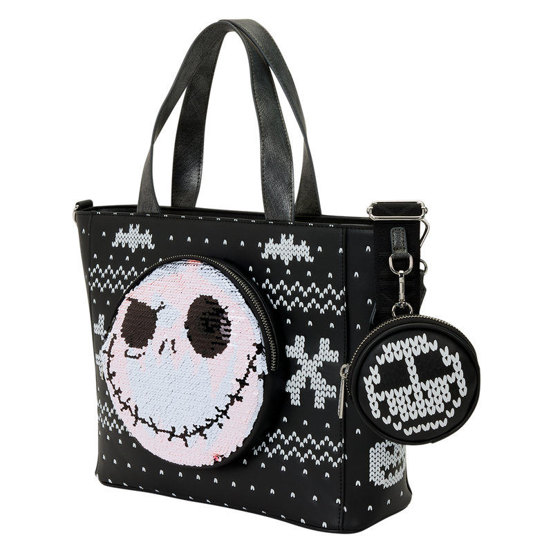 The Nightmare Before Christmas Jack Skellington Reversible Sequins Tote Crossbody Bag with Coin Bag
