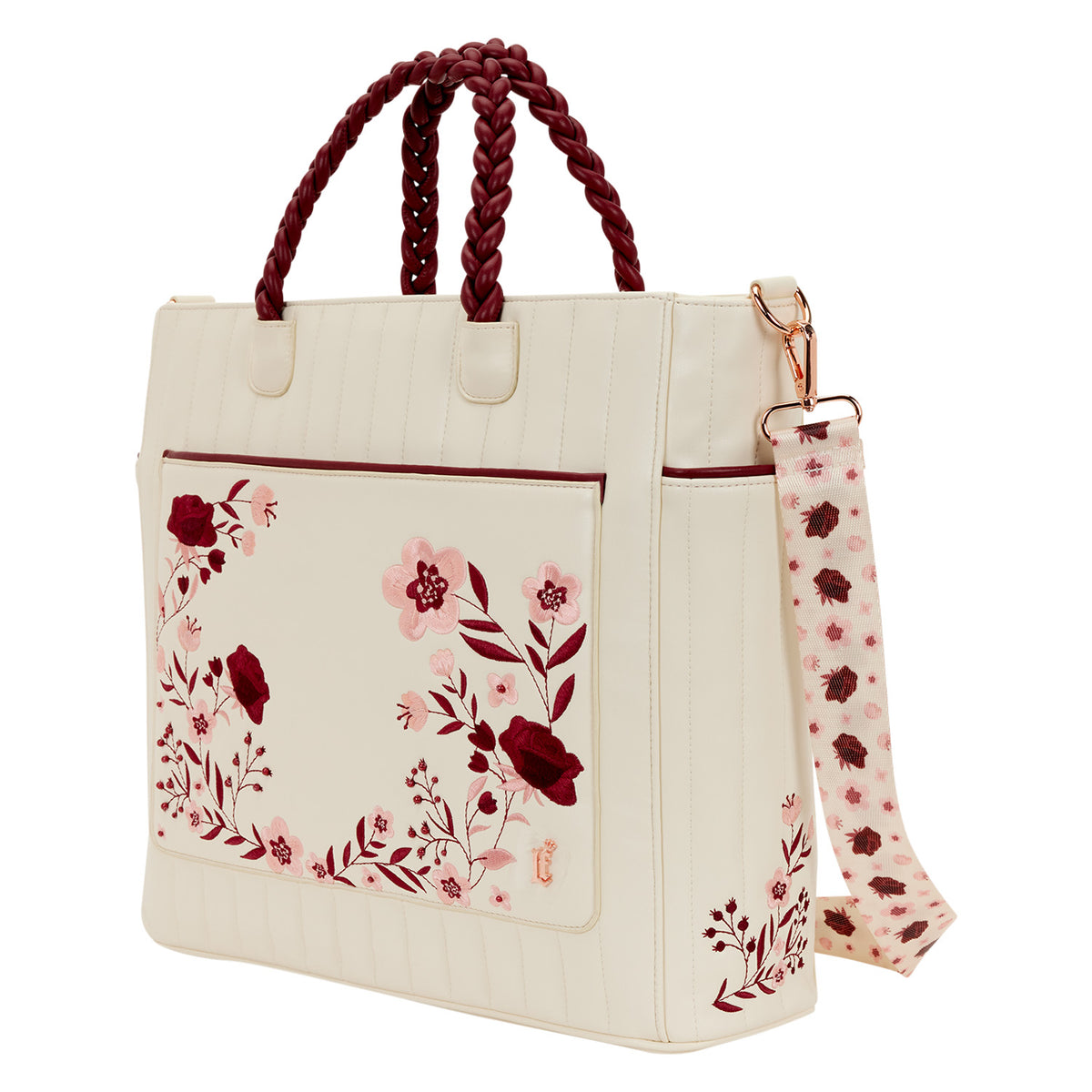 LF CREAM & RED FLORAL TOTE BAG