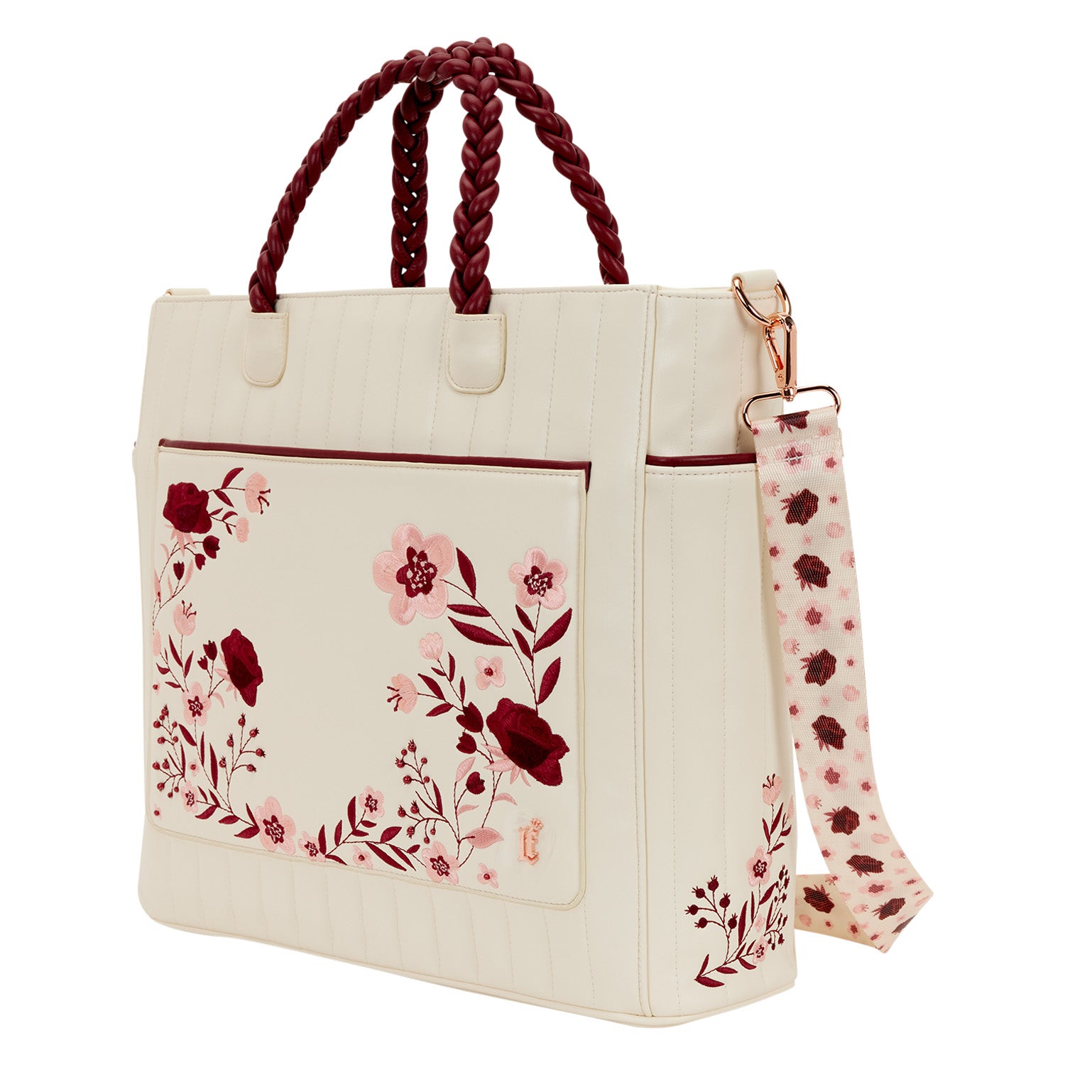 LF CREAM & RED FLORAL TOTE BAG