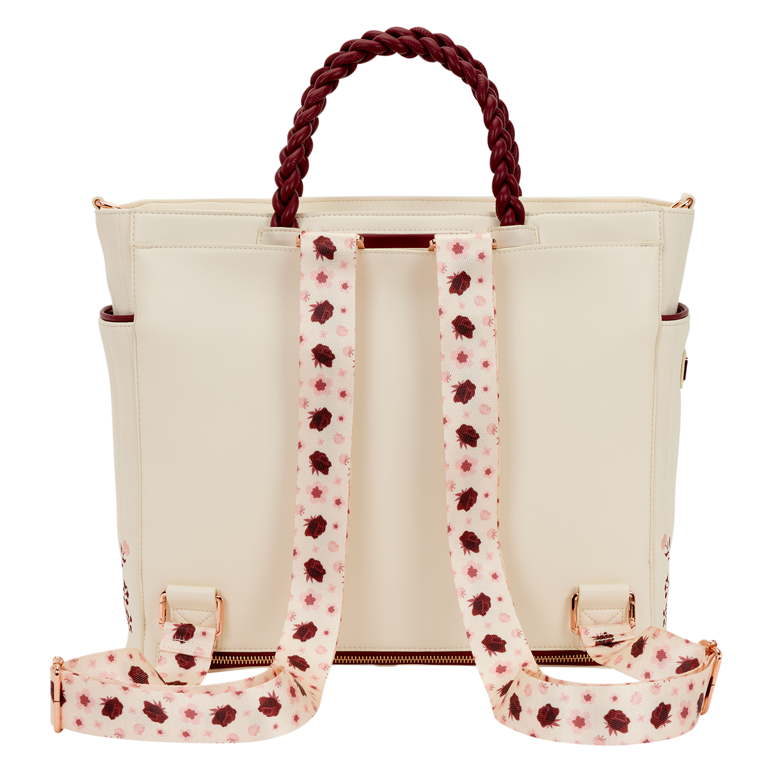 LF CREAM & RED FLORAL TOTE BAG