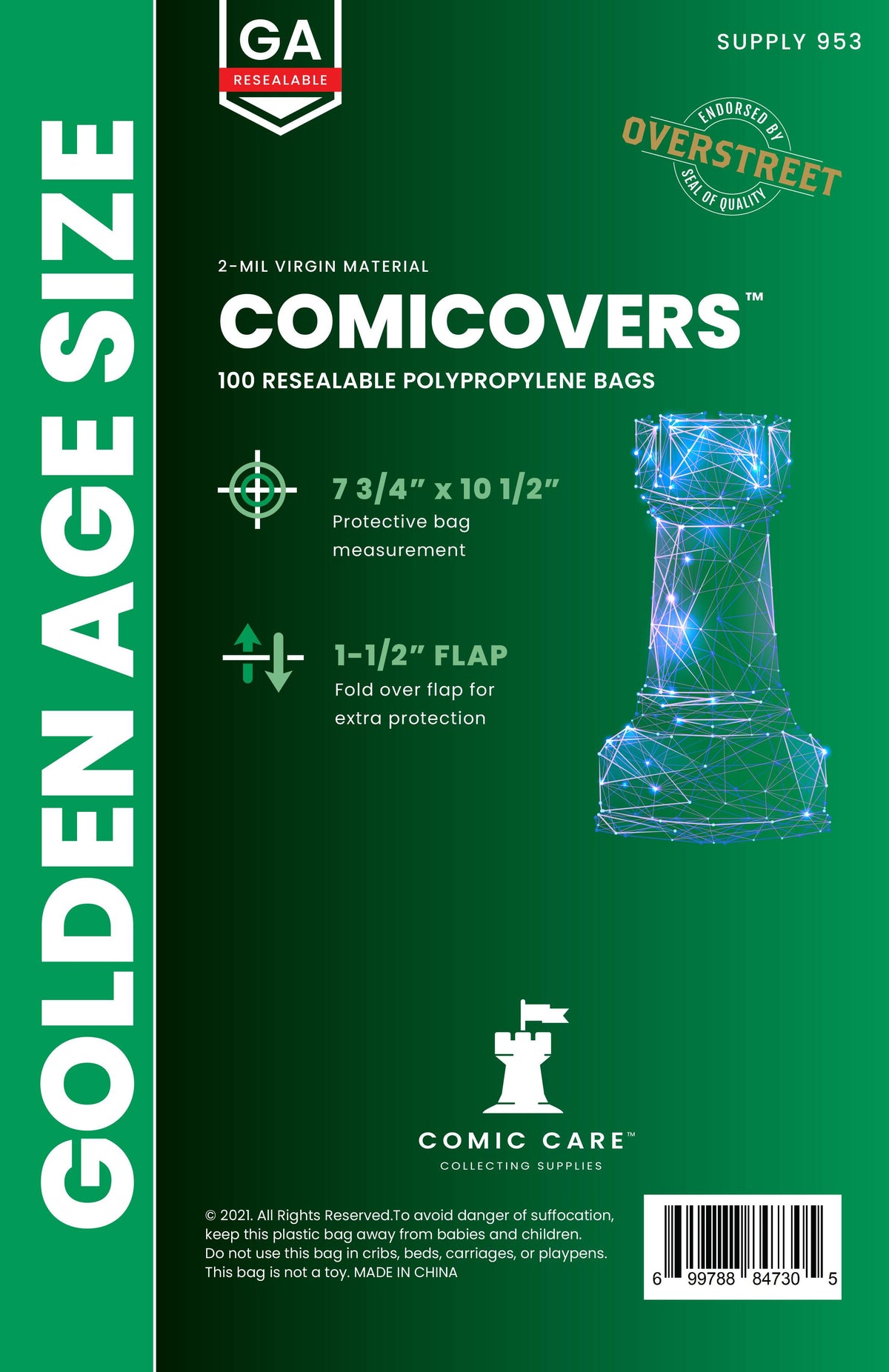 COMICARE GOLDEN PP RESEALABLE BAGS (PACK OF 100) (Net)