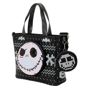 The Nightmare Before Christmas Jack Skellington Reversible Sequins Tote Crossbody Bag with Coin Bag